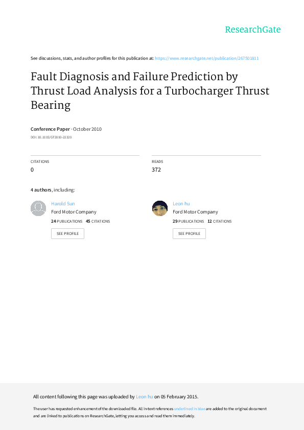 (PDF) Fault Diagnosis and Failure Prediction by Thrust Load Analysis