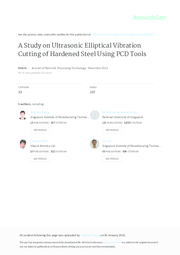(PDF) Experimental study on ultrasonic elliptical vibration cutting of ...