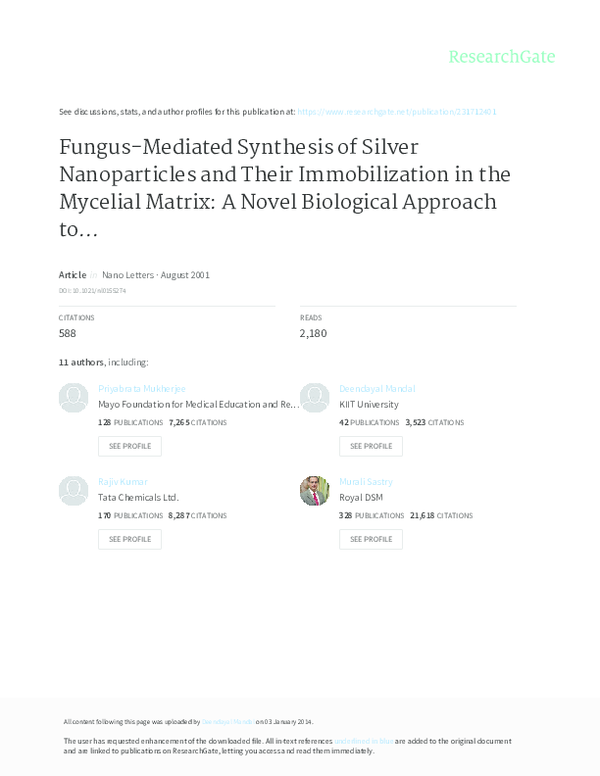 (PDF) Fungus-mediated synthesis of silver nanoparticles and their ...