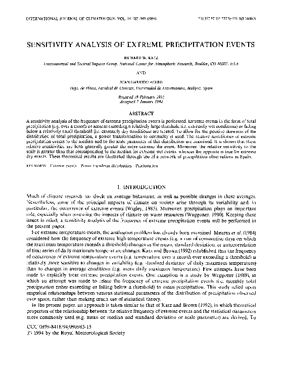 (PDF) Sensitivity analysis of extreme precipitation events