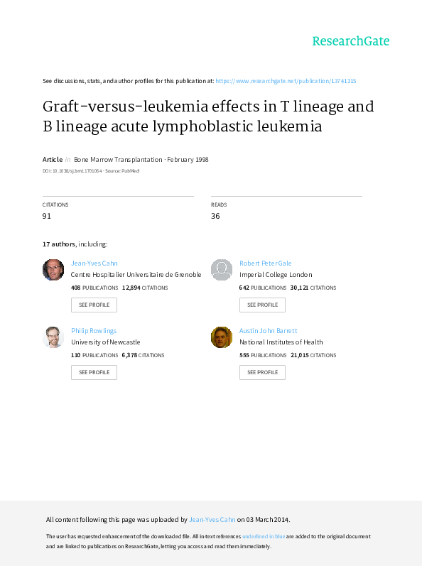 Picture of (PDF) Graft-versus-leukemia effects in T lineage and B lineage acute ...