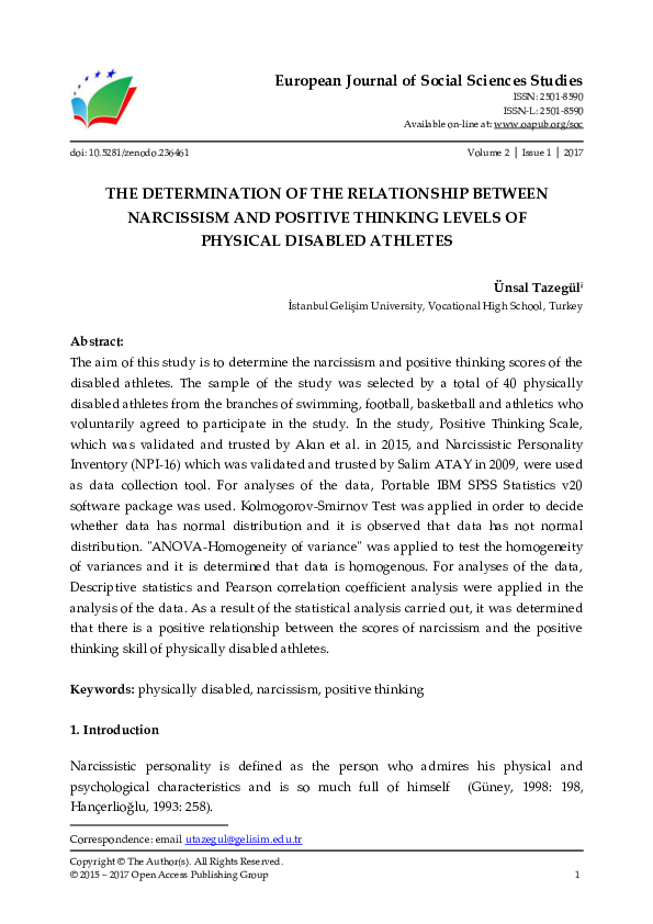 (PDF) THE DETERMINATION OF THE RELATIONSHIP BETWEEN NARCISSISM AND ...