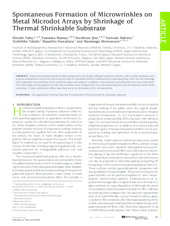 (PDF) Spontaneous Formation of Microwrinkles on Metal Microdot Arrays ...