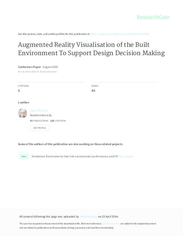 (PDF) Augmented Reality Visualisation of the Built Environment To ...