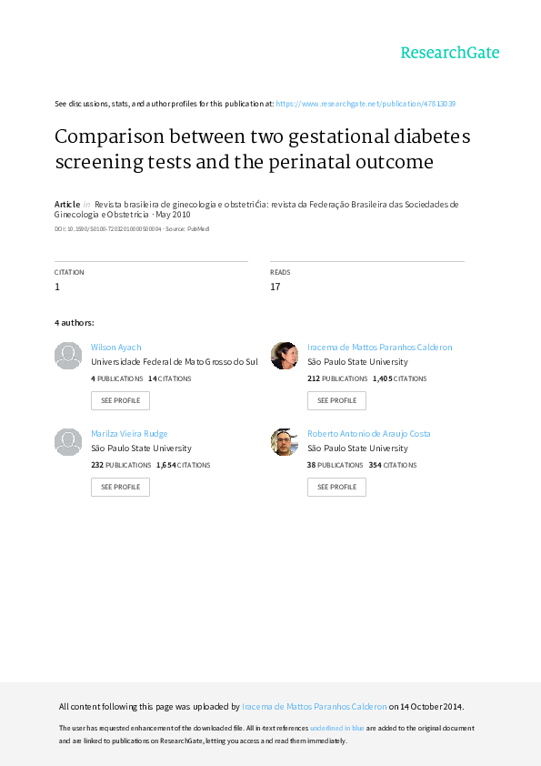 (PDF) between two gestational diabetes screening tests and