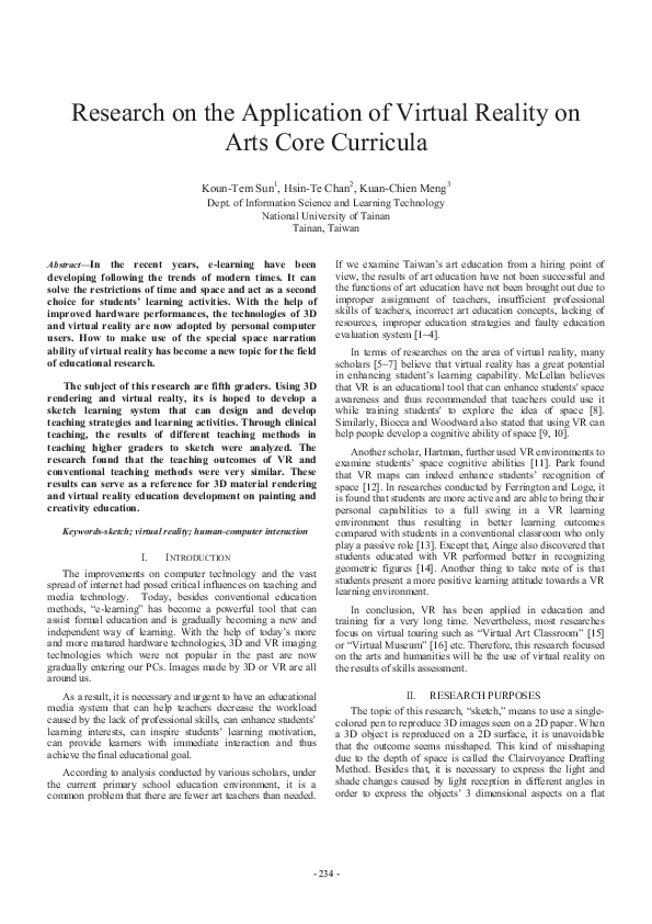 (PDF) Research on the application of virtual reality on arts core curricula