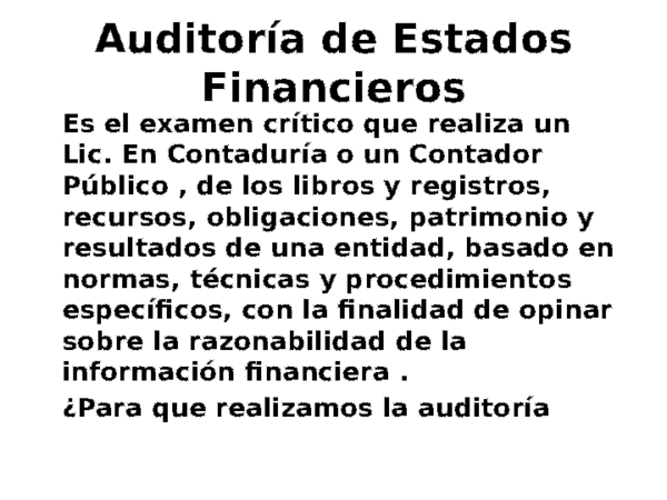 (PPT) Auditoría de Estados Financieros