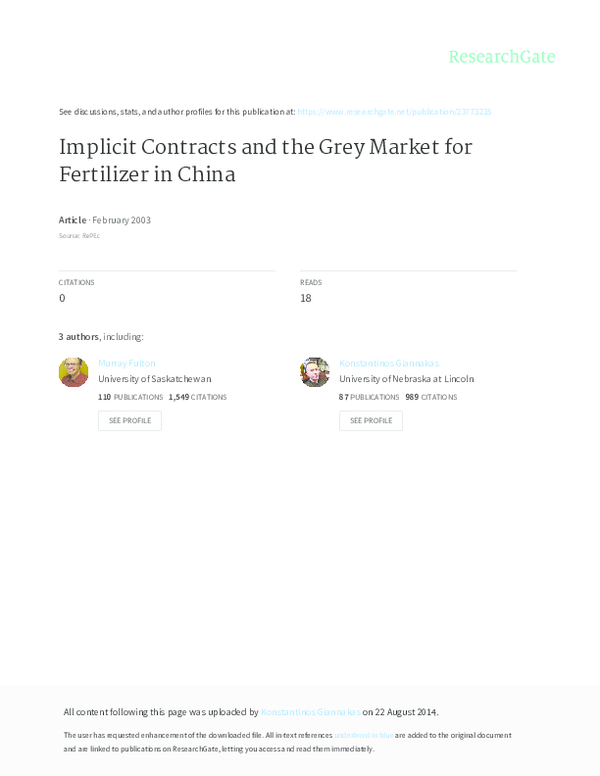 (PDF) Implicit Contracts and the Grey Market for Fertilizer in China