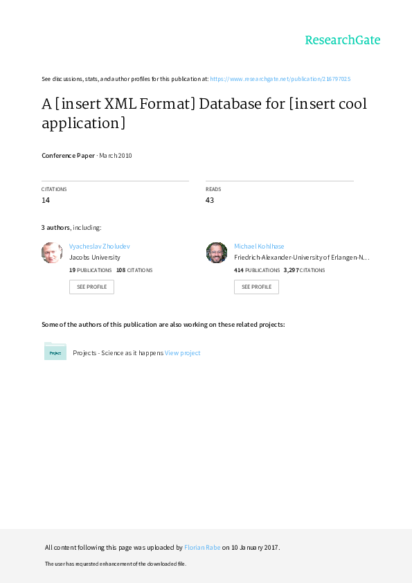 (PDF) A [insert XML Format] Database for [insert cool application ...