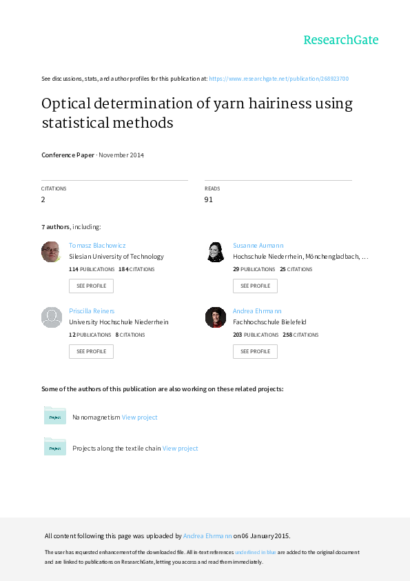 (PDF) Optical determination of yarn hairiness using statistical methods