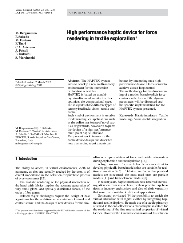 (PDF) High performance haptic device for force rendering in textile ...