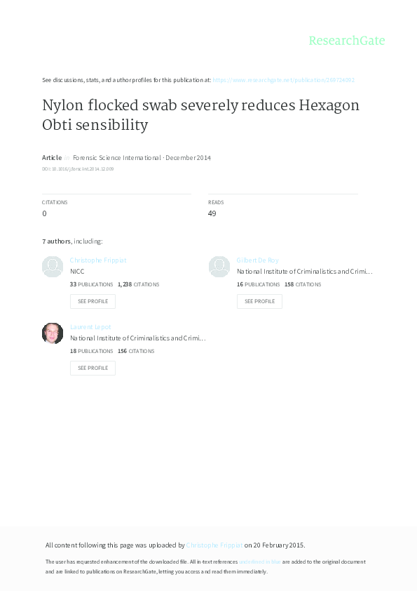 (PDF) Nylon flocked swab severely reduces Hexagon Obti sensibility