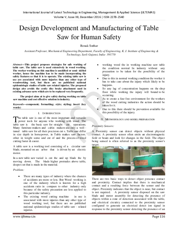 (PDF) Design Development and Manufacturing of Table Saw for Human