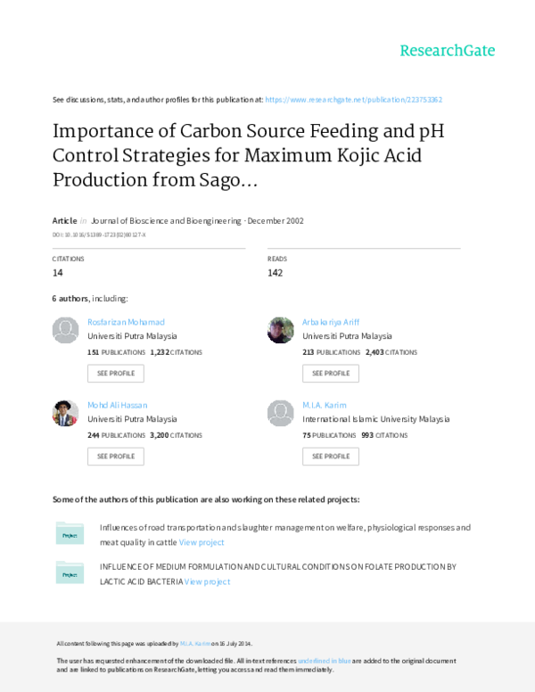 (PDF) Importance of Carbon Source Feeding and pH Control Strategies for ...
