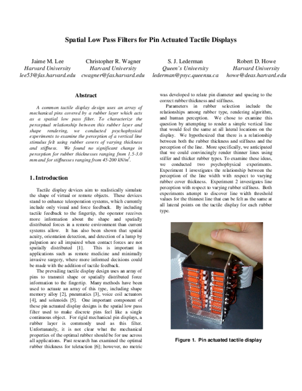(PDF) Spatial low pass filters for pin actuated tactile displays