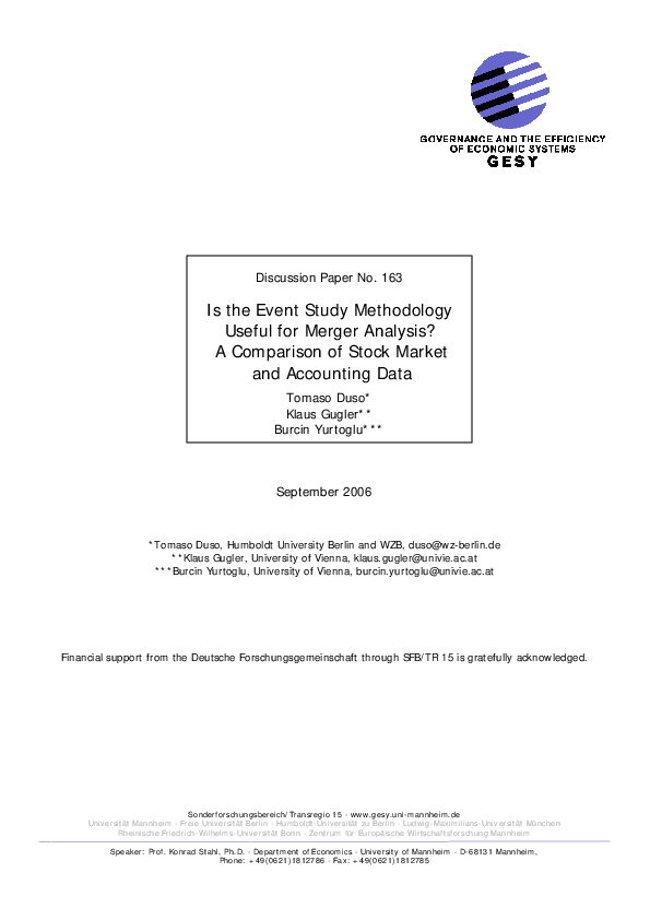 (PDF) Is the event study methodology useful for merger analysis? A ...