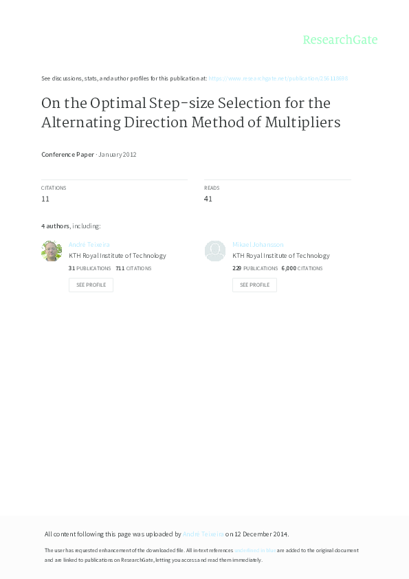 (PDF) On the Optimal Step-Size Selection for the Alternating Direction ...