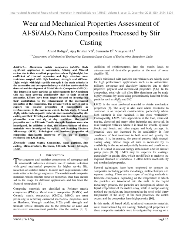 (PDF) Wear and Mechanical Properties Assessment of Al-Si/Al 2 O 3 Nano ...