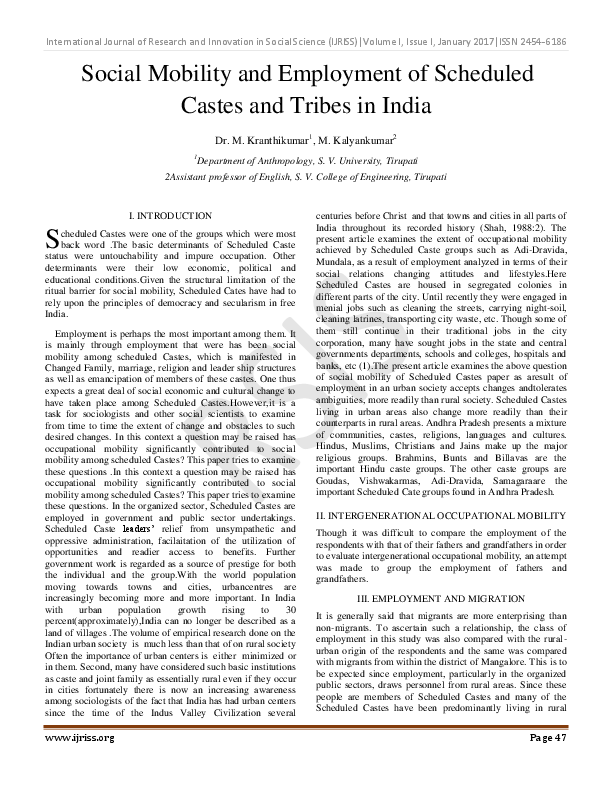 (PDF) Social Mobility and Employment of Scheduled Castes and Tribes in ...