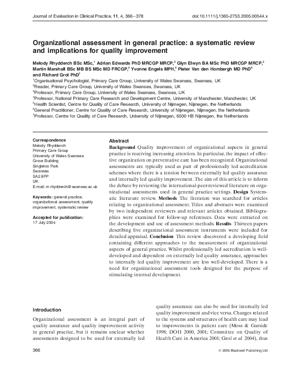 (PDF) Organizational assessment in general practice: a systematic ...
