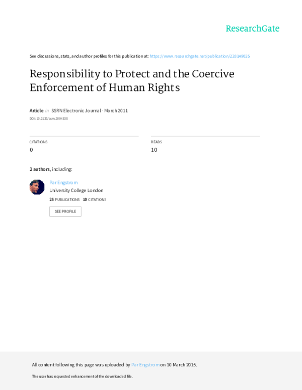 (PDF) Responsibility to Protect and the Coercive Enforcement of Human Rights Tom Pegram and