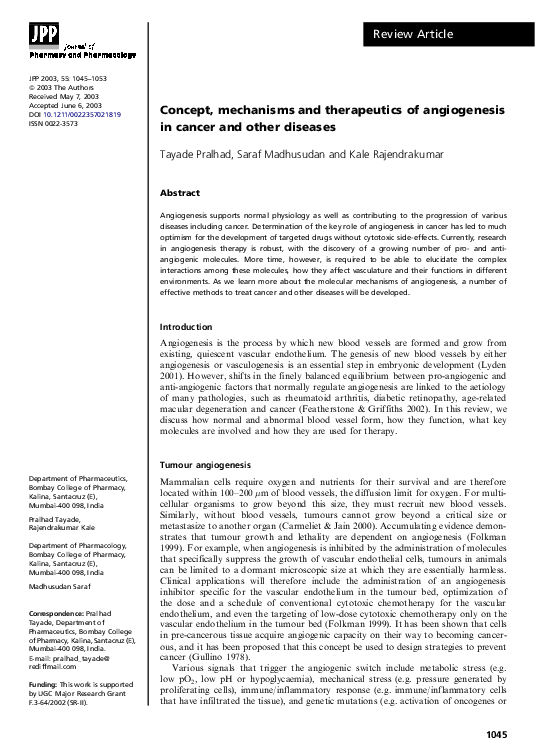 (PDF) Concept, mechanisms and therapeutics of angiogenesis in cancer ...