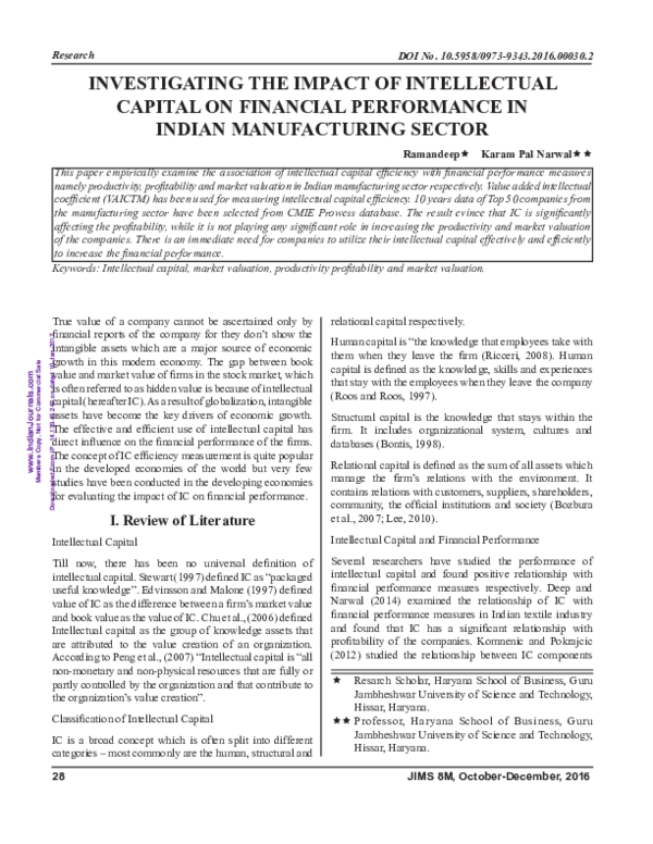 (PDF) INVESTIGATING THE IMPACT OF INTELLECTUAL CAPITAL ON FINANCIAL ...