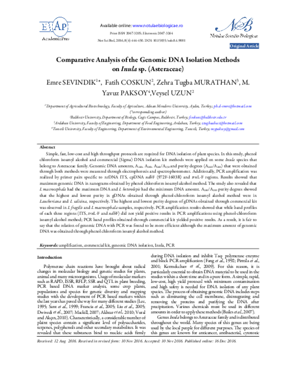 (PDF) Comparative Analysis of the Genomic DNA Isolation Methods on ...