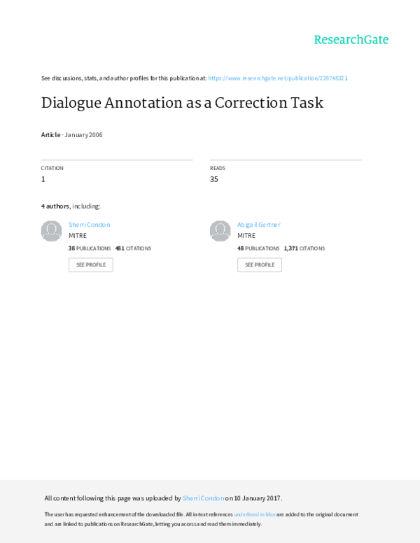 (PDF) Dialogue Annotation as a Correction Task
