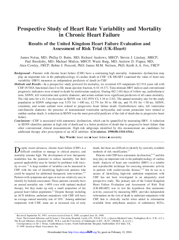 (PDF) Prospective Study of Heart Rate Variability and Mortality in ...