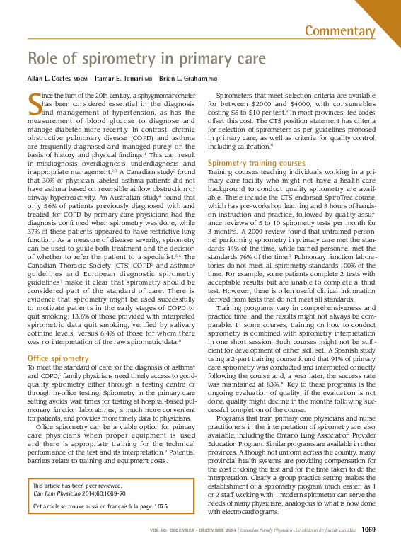 (PDF) Role of spirometry in primary care Brian Graham and A. Coates Academia.edu