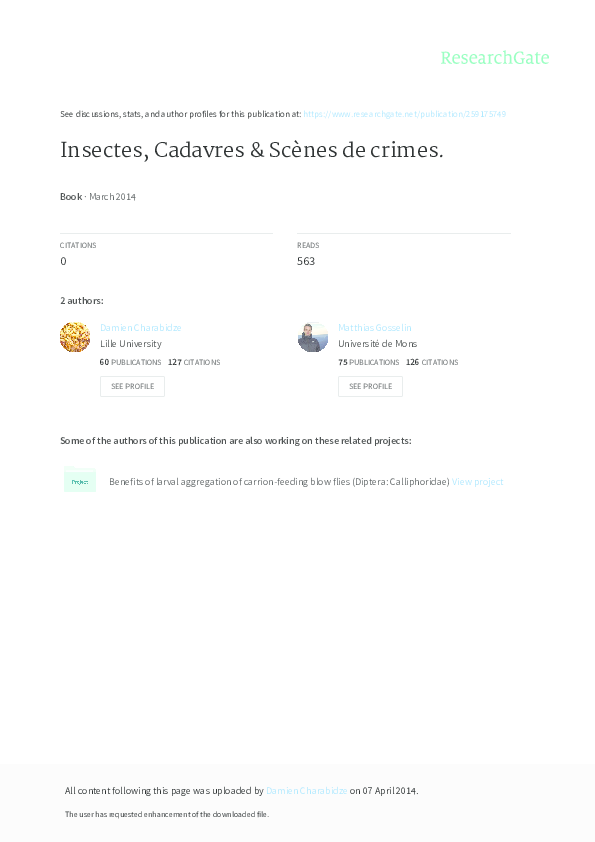 Pdf Insectes Cadavres Scenes De Crimes Damien Charabidze And Matthias Gosselin Academia Edu