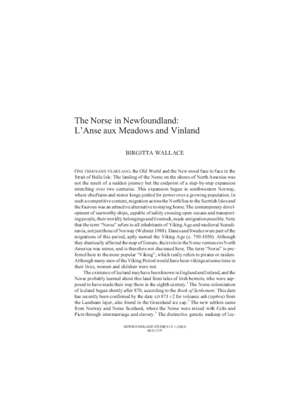 The Norse in Newfoundland: L’Anse aux Meadows and Vinland