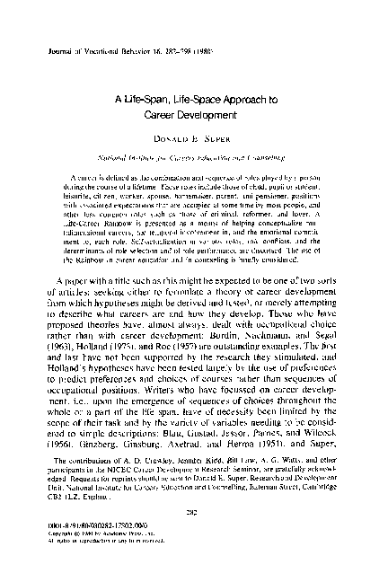(PDF) A life-span, life-space approach to career development