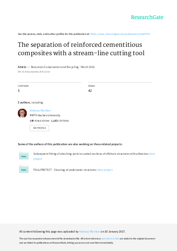 (PDF) The separation of reinforced cementitious composites with a