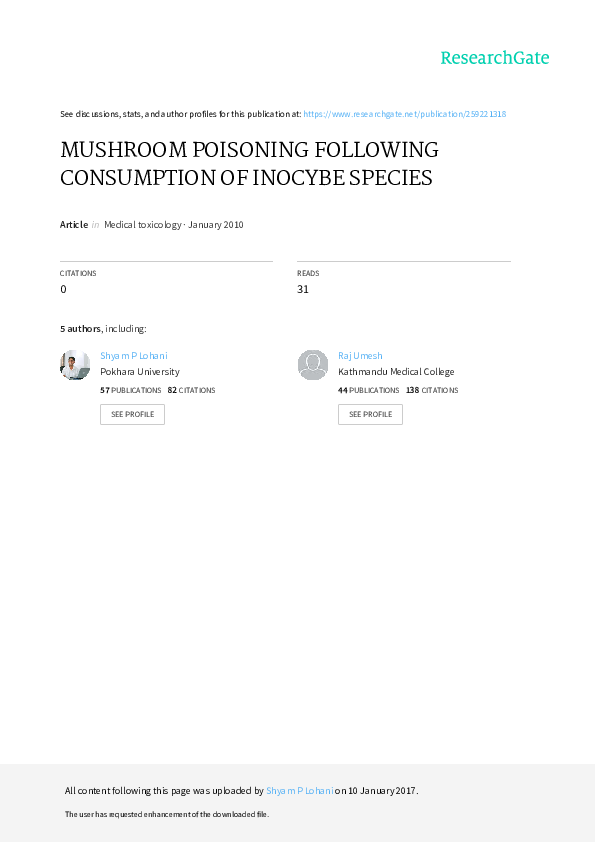 (PDF) Mushroom Poisoning following Consumption of Inocybe Species Arjun Subedi Academia.edu