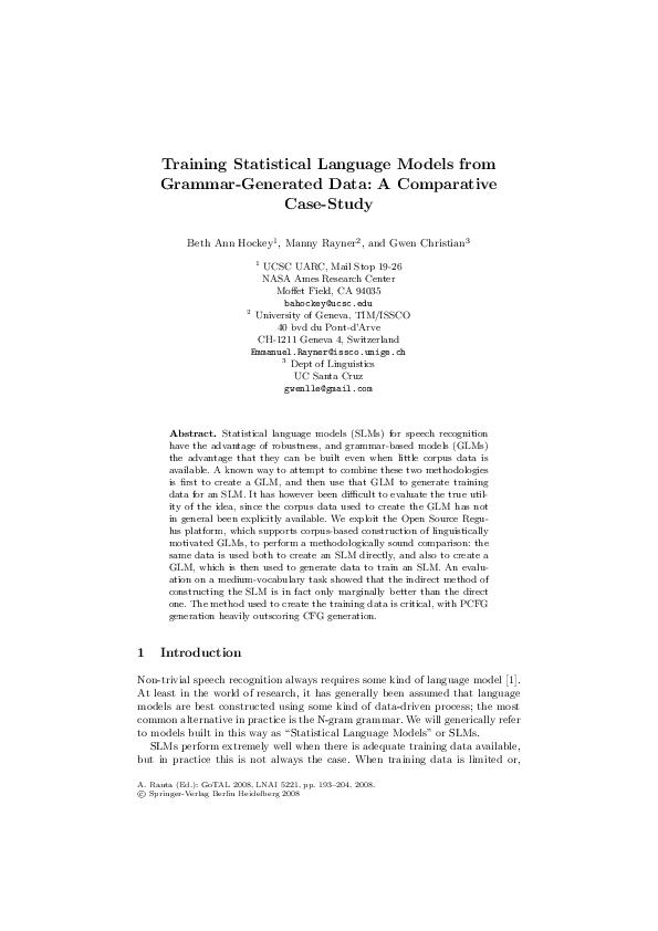(PDF) Training Statistical Language Models from Grammar-Generated Data ...
