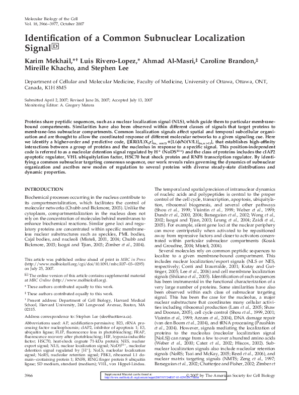 (PDF) Identification of a Common Subnuclear Localization Signal