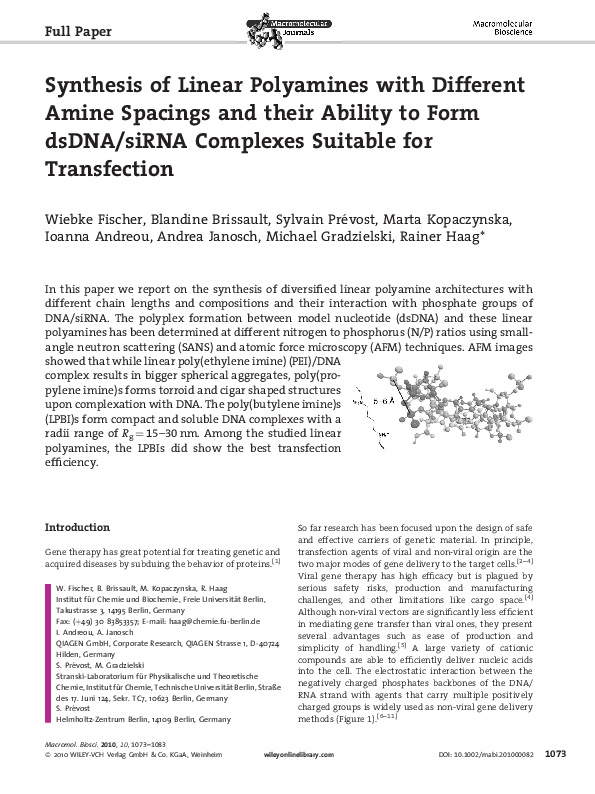 (PDF) Synthesis of Linear Polyamines with Different Amine Spacings and ...