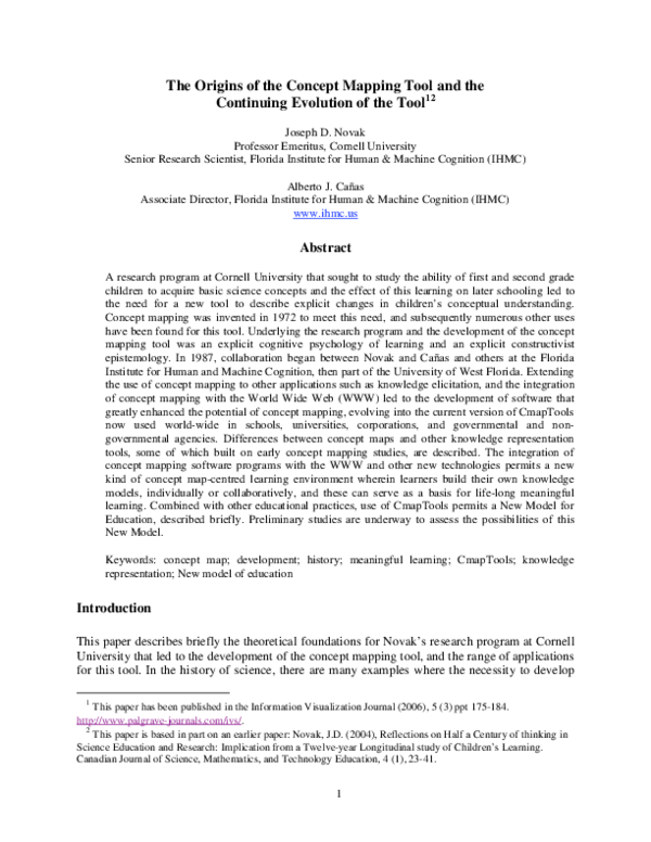 The origins of the concept mapping tool and the continuing evolution of the tool
