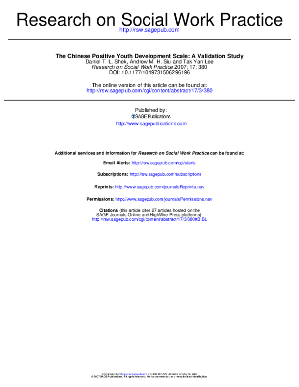 (PDF) The Chinese Positive Youth Development Scale: A Validation Study