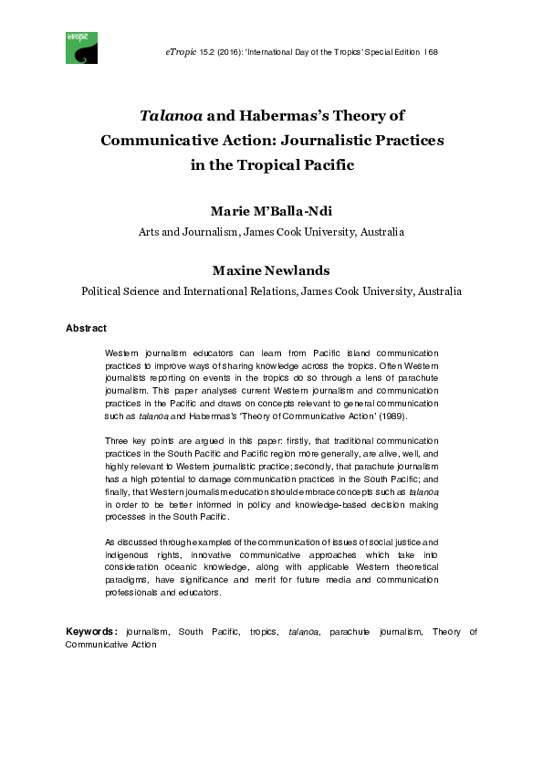 (PDF) Talanoa and Habermas's Theory of Communicative Action ...