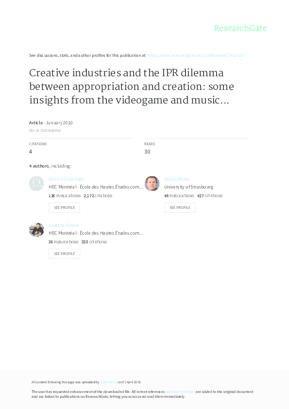 (PDF) Creative industries and the IPR dilemma between appropriation and ...