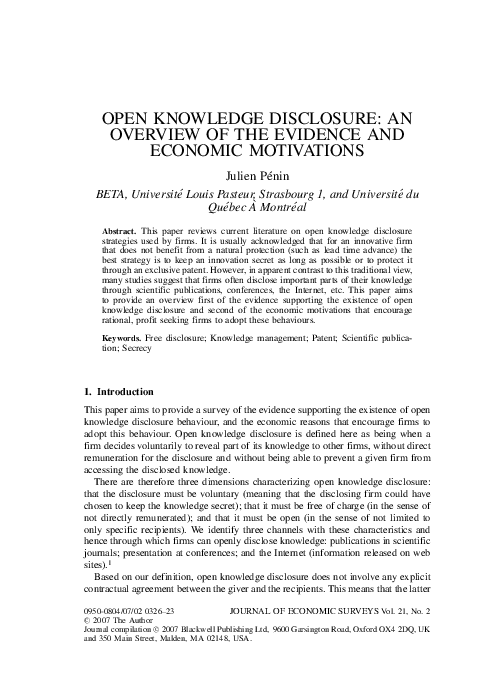 (PDF) Open knowledge disclosure: an overview of the evidence and ...
