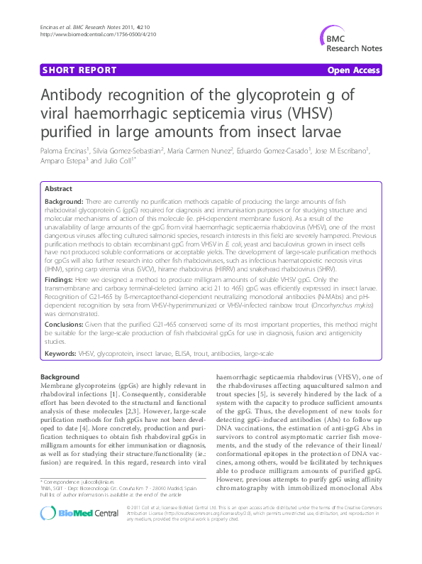 (PDF) Antibody recognition of the glycoprotein g of viral haemorrhagic ...