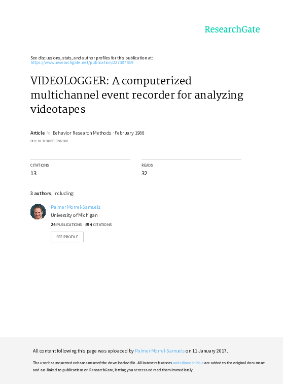 (PDF) VIDEOLOGGER: A computerized multichannel event recorder for ...