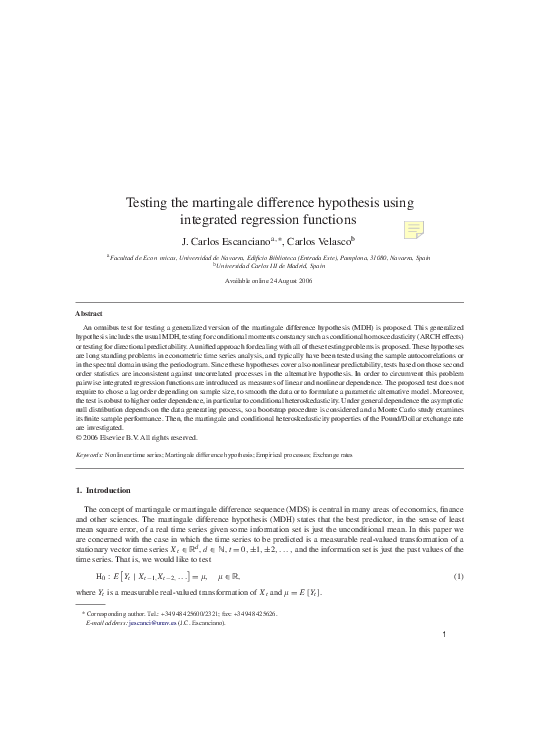 (PDF) Testing the martingale difference hypothesis using integrated