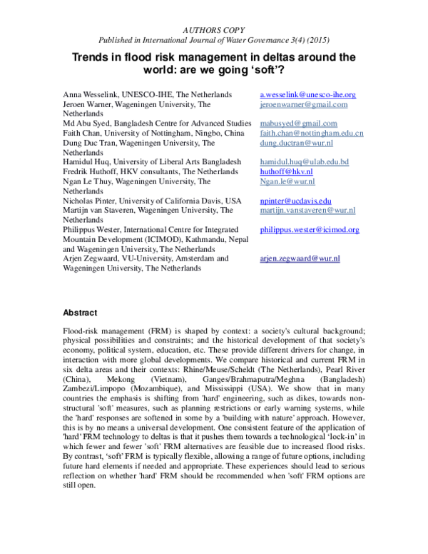 (PDF) Trends in flood risk management in deltas around the world: are ...