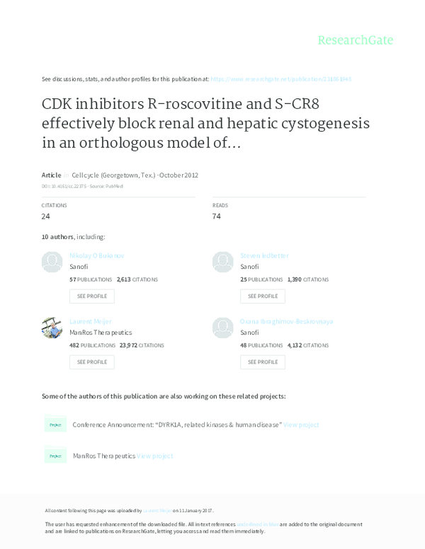 (PDF) CDK inhibitors R-roscovitine and S-CR8 effectively block renal ...