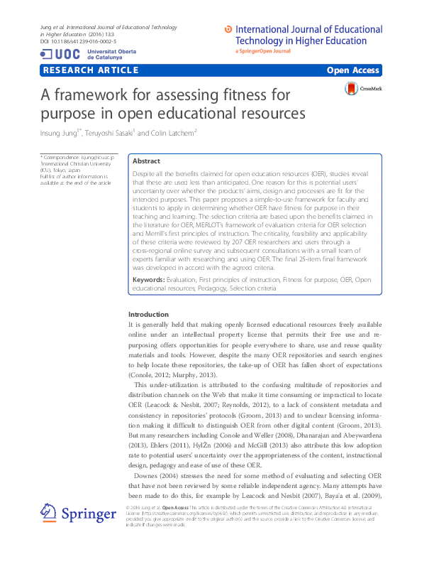 (PDF) A framework for assessing fitness for purpose in open educational ...